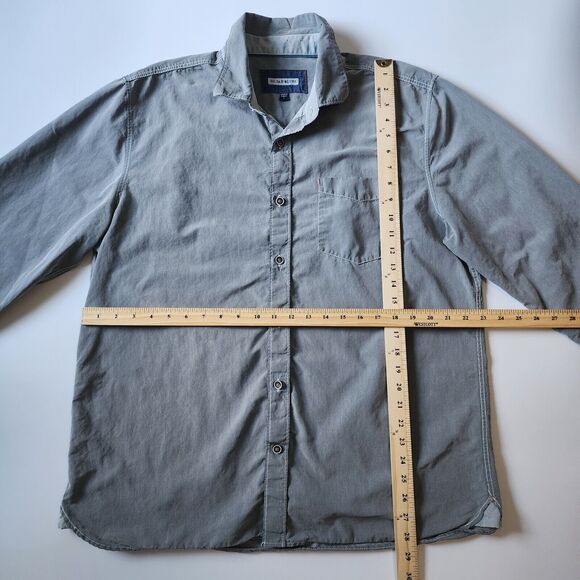 32 Bar Blues Shirt Mens L Gray Button Up Elbow Patches Casual Grunge Long Sleeve - Picture 9 of 14